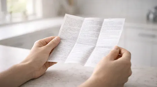 Person liest die Produktanleitung von ArtiZynt vor der Anwendung